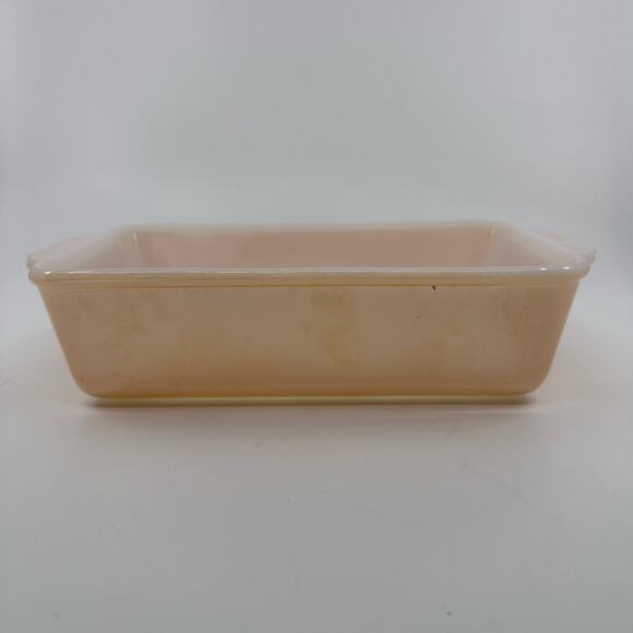 Vintage Fire King 3 Pcs-Bread Loaf Pan/Cake Pan/Split Platter Dish Peach White - Picture 9 of 16